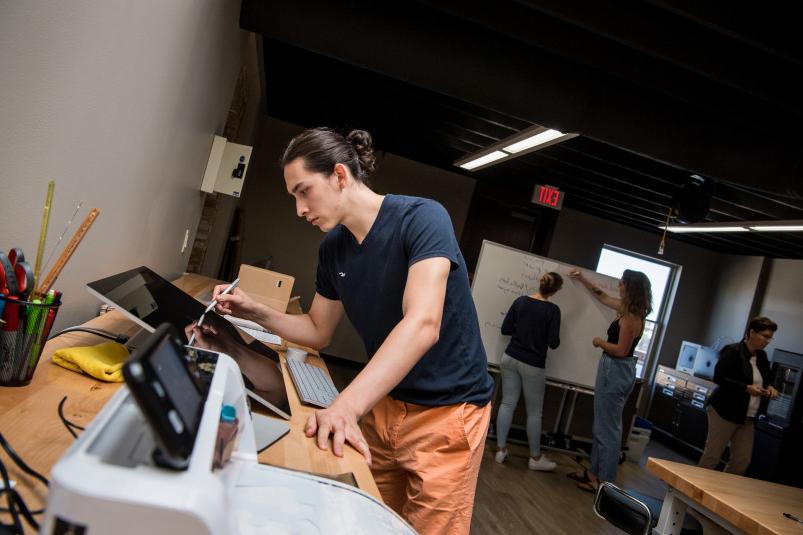 Beloit students explore their own entrepreneurial skills in the Makers Lab at the Center for Entr...